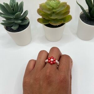 Glass Bead Flower Elastic Ring
